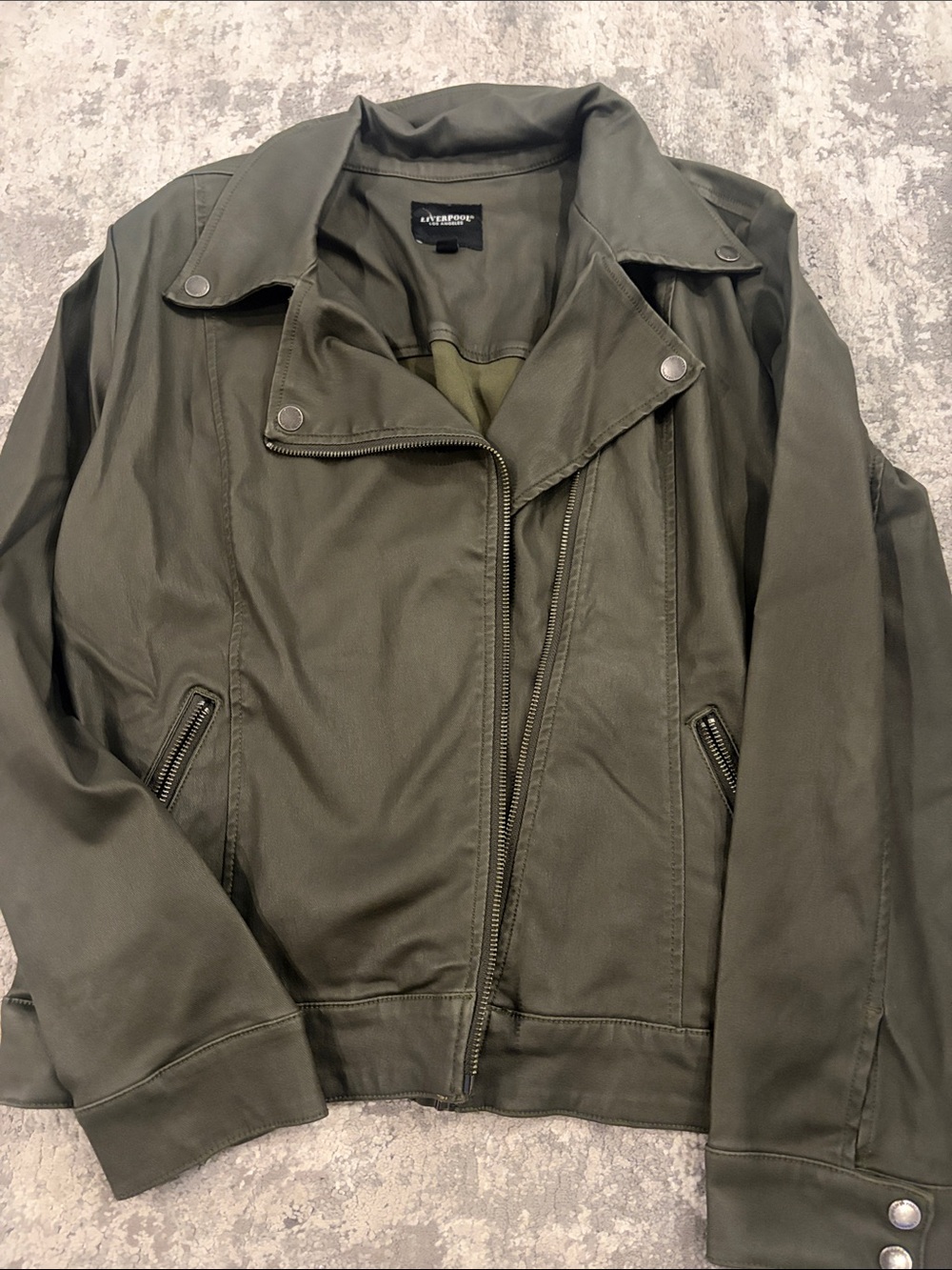Liverpool Olive Green Bomber Jacket with Snap Collar